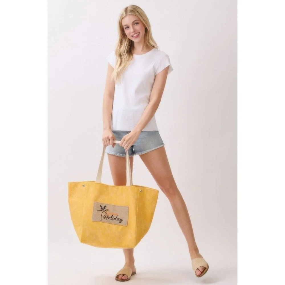 Holiday Canvas Tote Bag Women OS Yellow New Tropical‎ Beach Travel